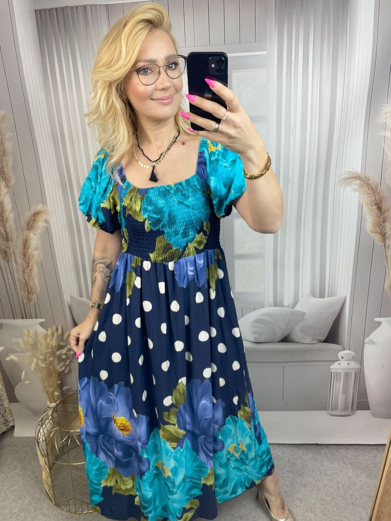 Sukienka Hiszpanka Maxi w Grochy - Granat Sukienka Hiszpanka Maxi w Grochy - Granat