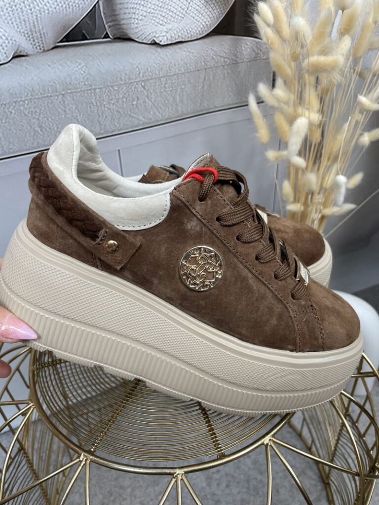 Sneakersy GOODIN ze Skóry Naturalnej Zamszowej - Czekolada