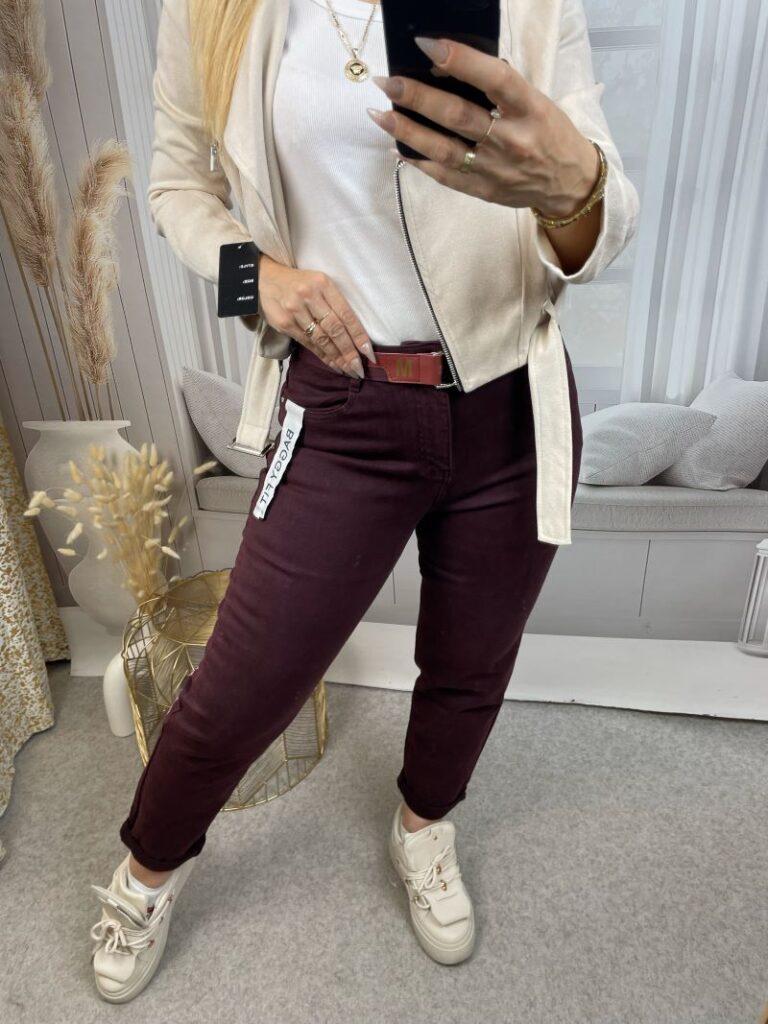 Spodnie Jeansowe Baggy Fit - Wino Spodnie Jeansowe Baggy Fit - Wino