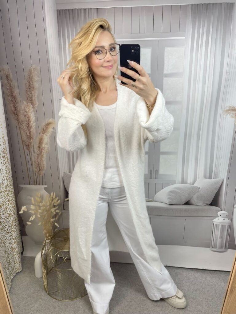 Sweter Maxi z Wełną - Biały