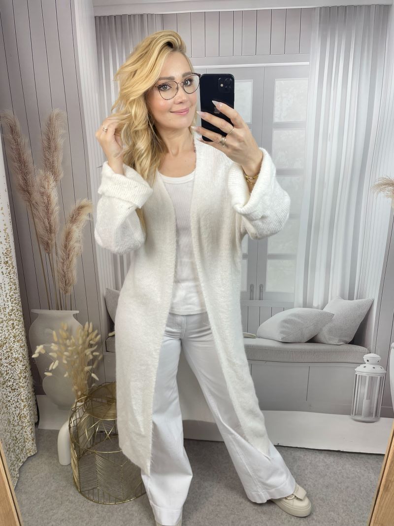 Sweter Maxi z Wełną - Biały Sweter Maxi z Wełną - Biały