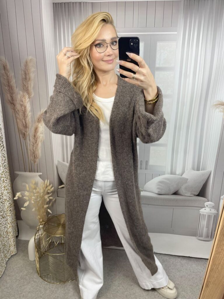 Sweter Maxi z Wełną - Ciemny Beż