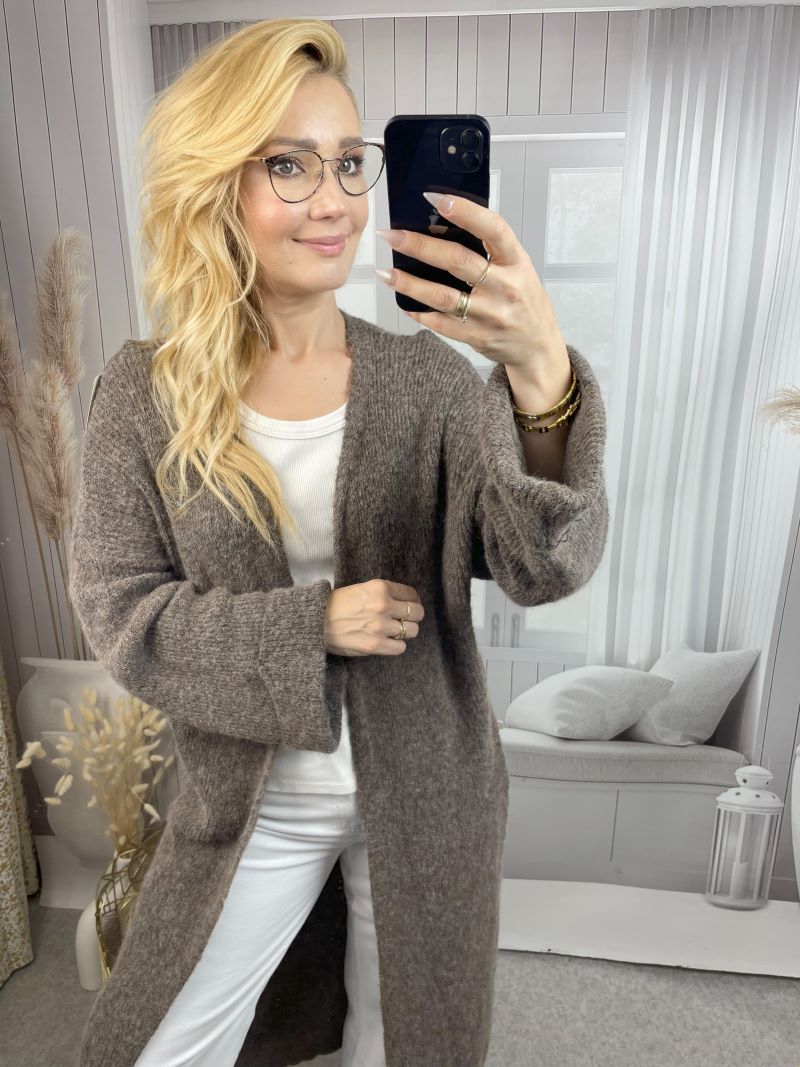 Sweter Maxi z Wełną - Ciemny Beż Sweter Maxi z Wełną - Ciemny Beż