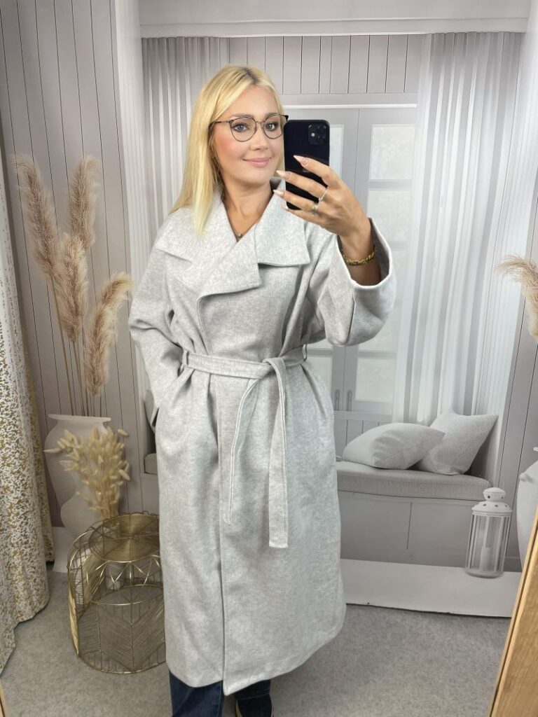 Klasyczny Elegancki Płaszcz Maxi - Szary
