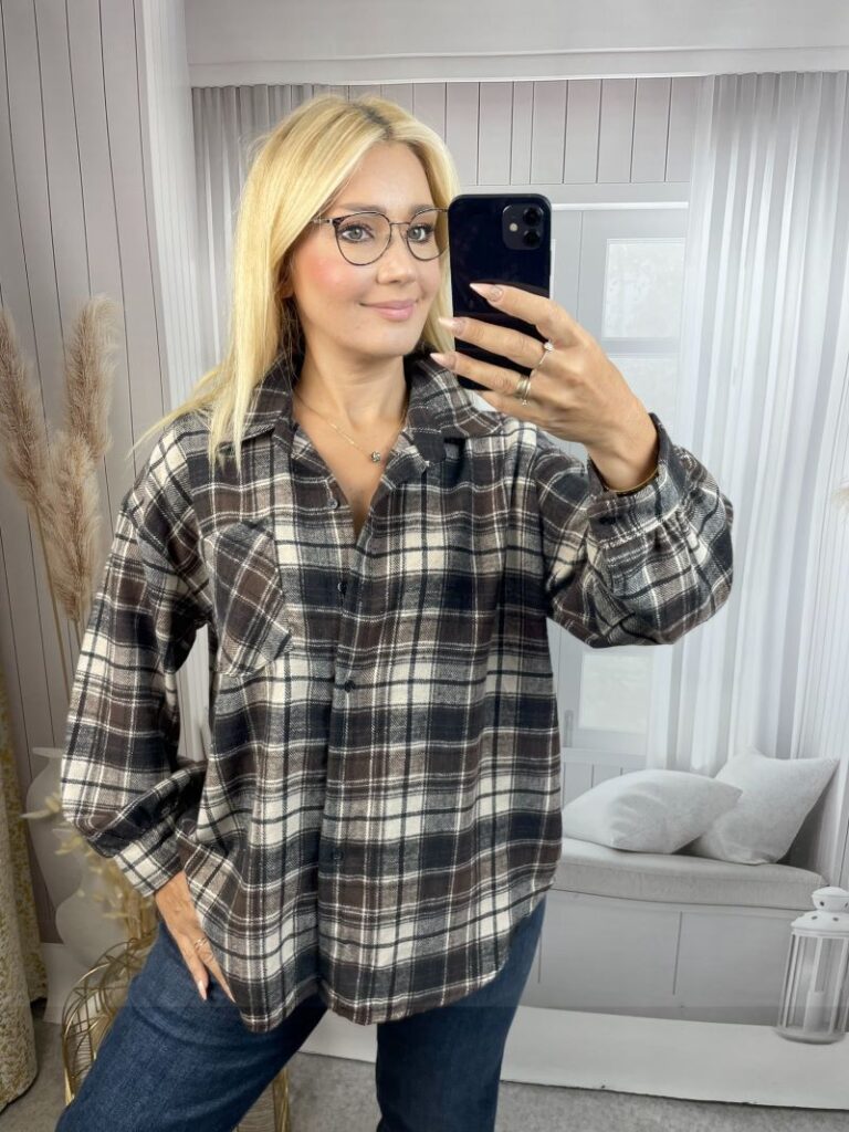Flanelowa Koszulka w Kratę - Czekolada z Czarnym