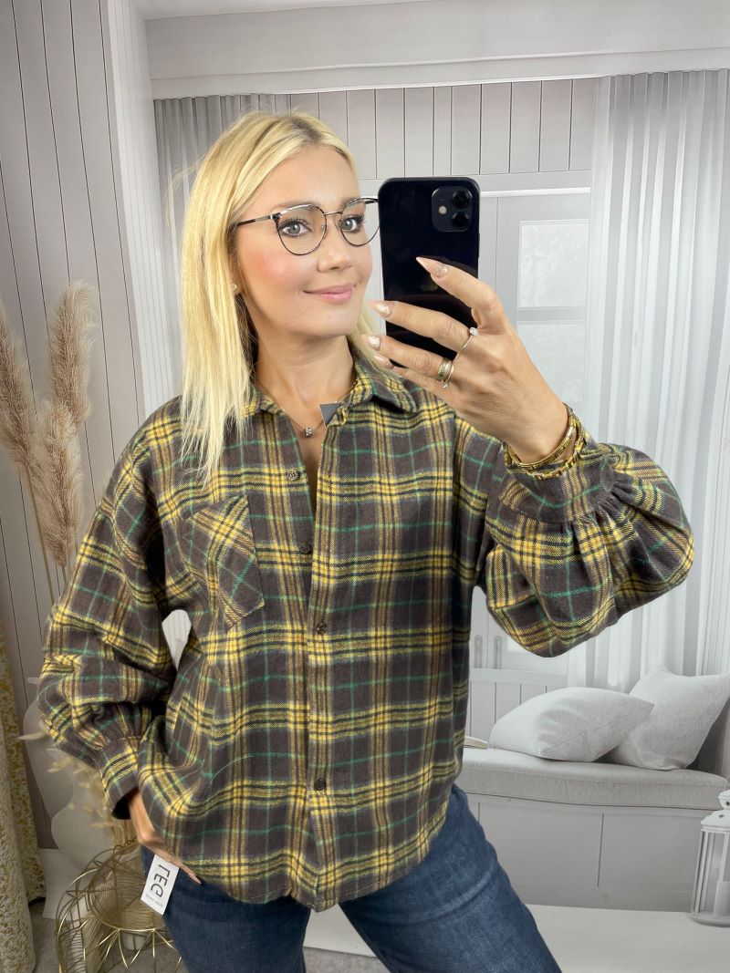 Flanelowa Koszulka w Kratę - Czekolada z Żółtym Flanelowa Koszulka w Kratę - Czekolada z Żółtym