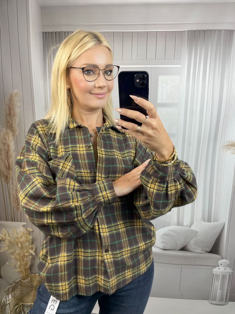 Flanelowa Koszulka w Kratę - Czekolada z Żółtym Flanelowa Koszulka w Kratę - Czekolada z Żółtym