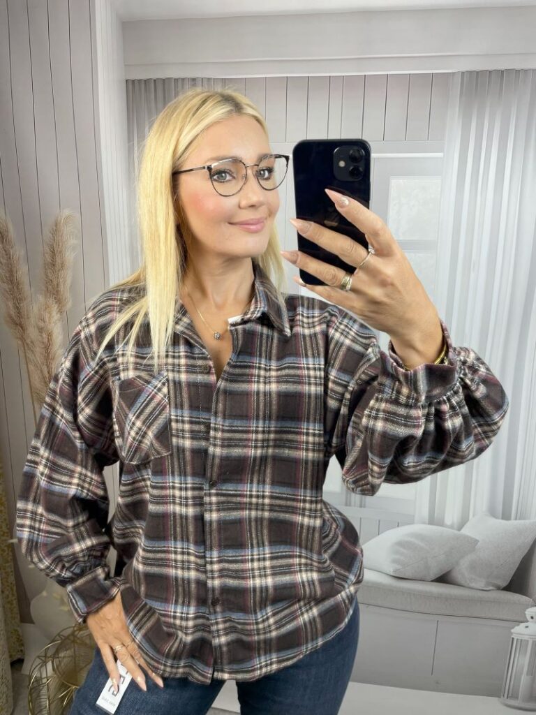 Flanelowa Koszulka w Kratę - Czekolada z Błękitem