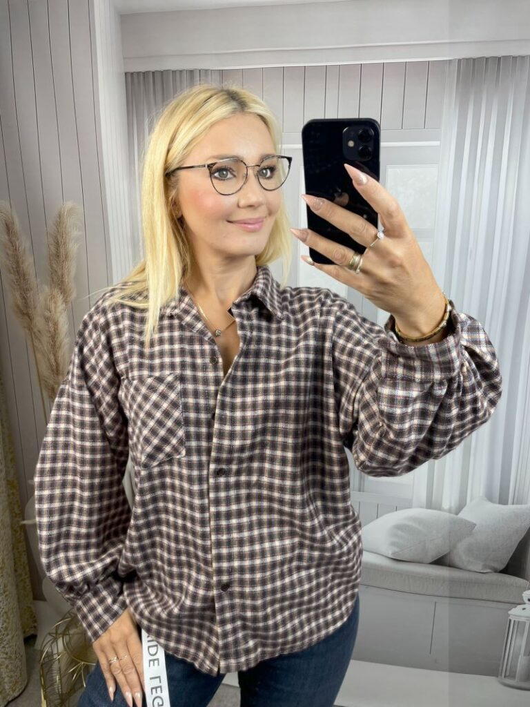 Flanelowa Koszulka w Kratę - Czekolada z Bordo