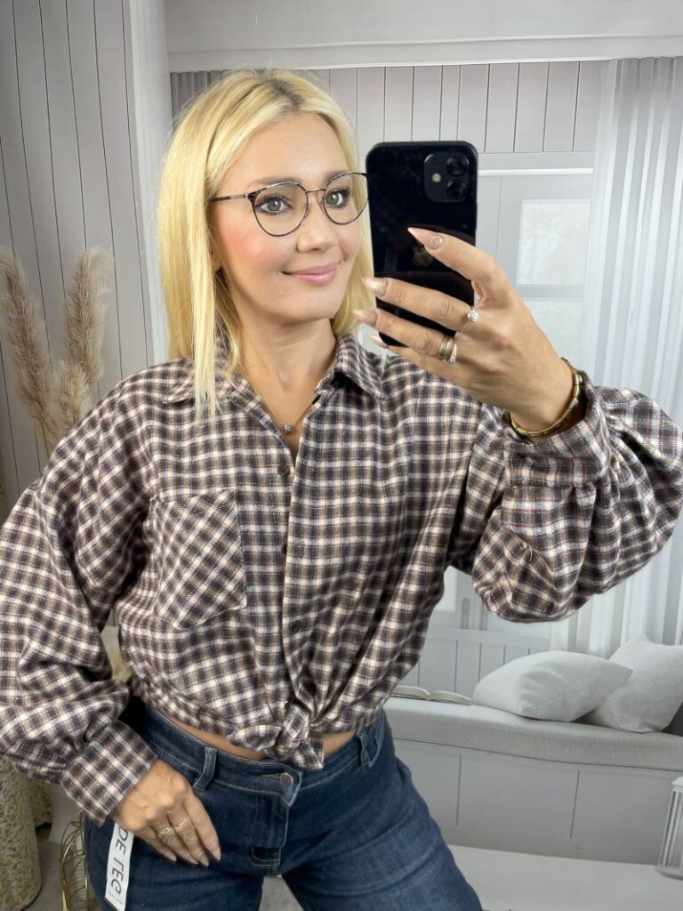 Flanelowa Koszulka w Kratę - Czekolada z Bordo