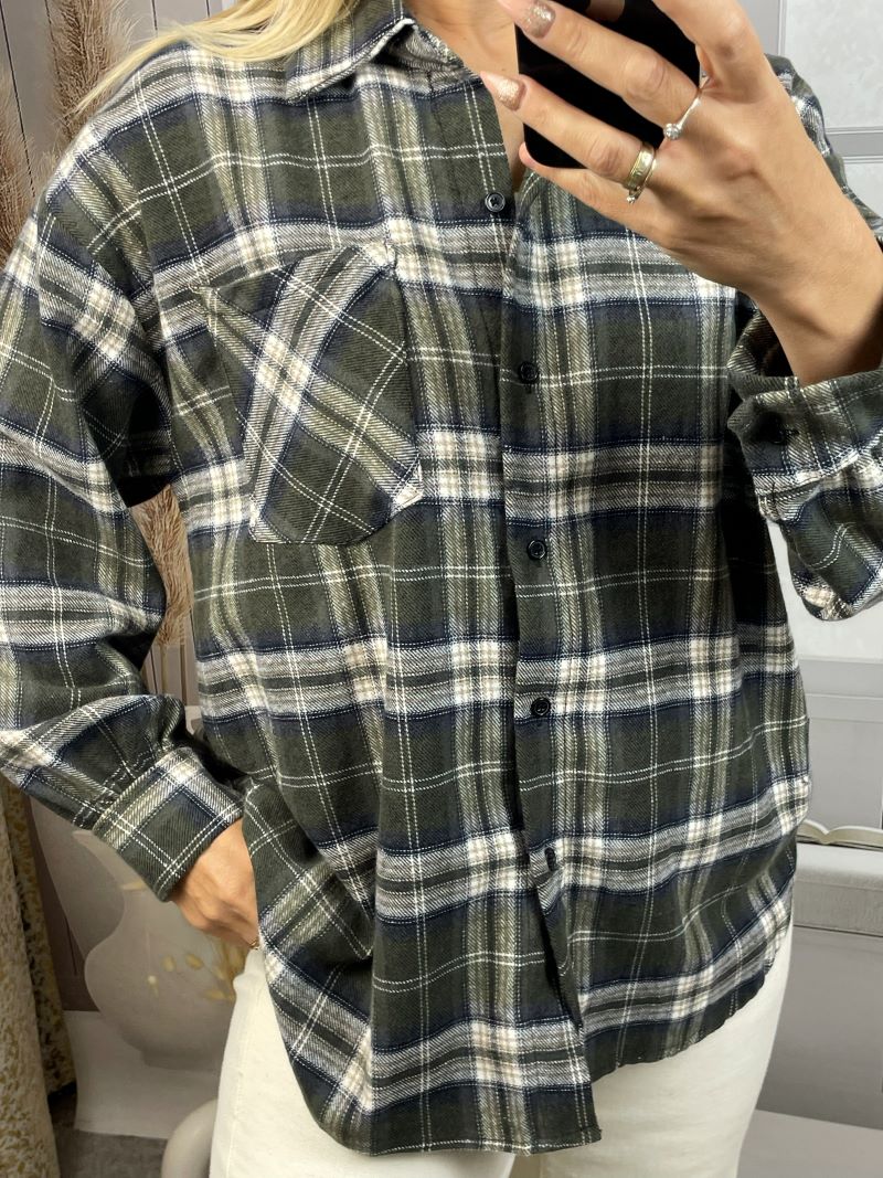 Koszulka w Kratę Flanelowa - Oliwka Koszulka w Kratę Flanelowa - Oliwka