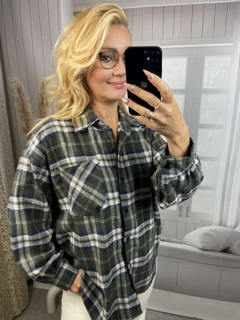 Koszulka w Kratę Flanelowa - Oliwka