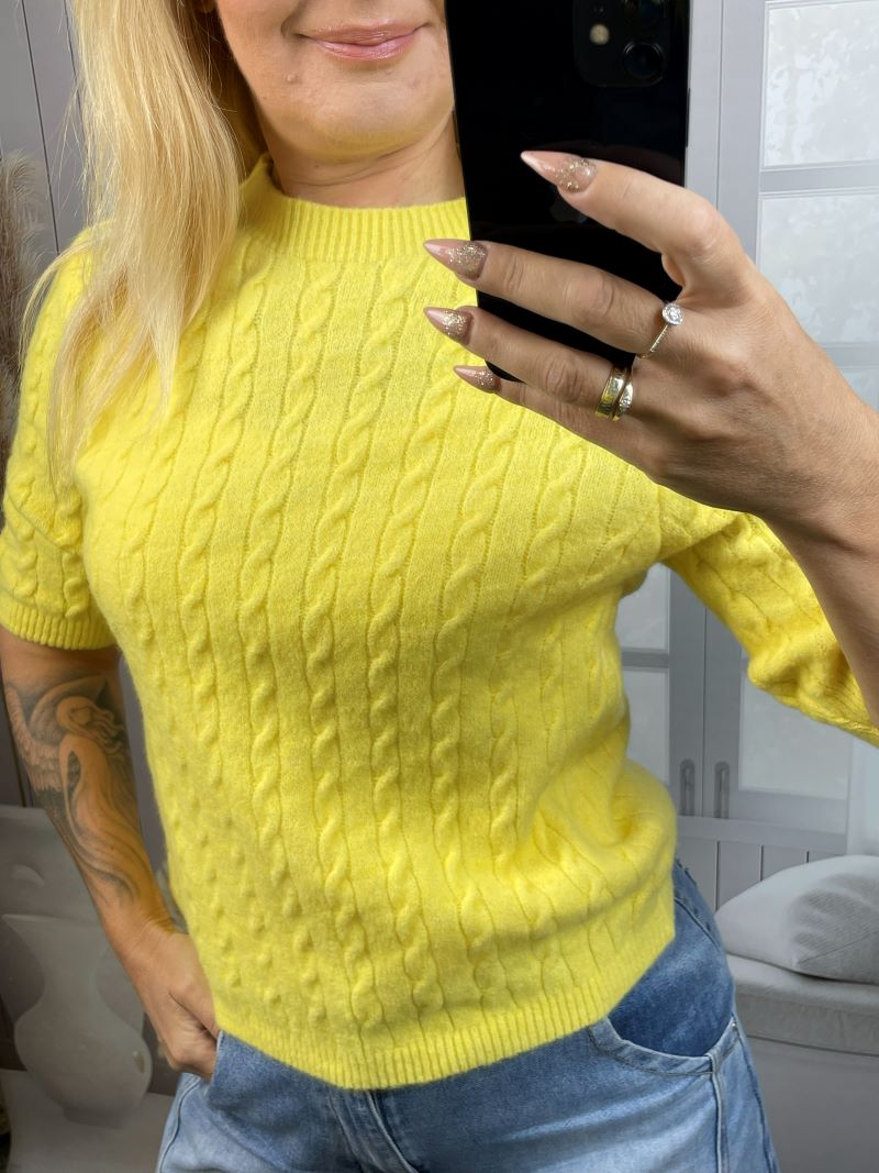 Sweter w Warkocze - Żólty Sweter w Warkocze - Żólty