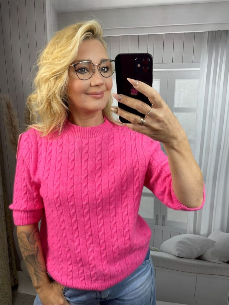 Sweter w Warkocze - Neonowy róż