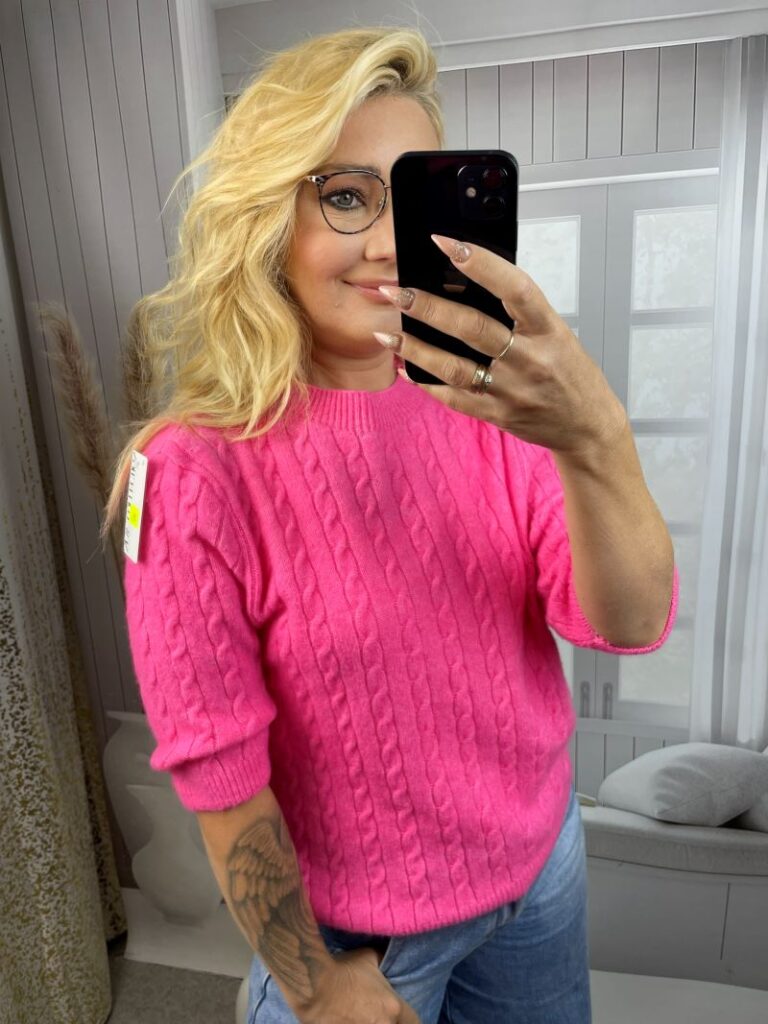Sweter w Warkocze - Neonowy róż