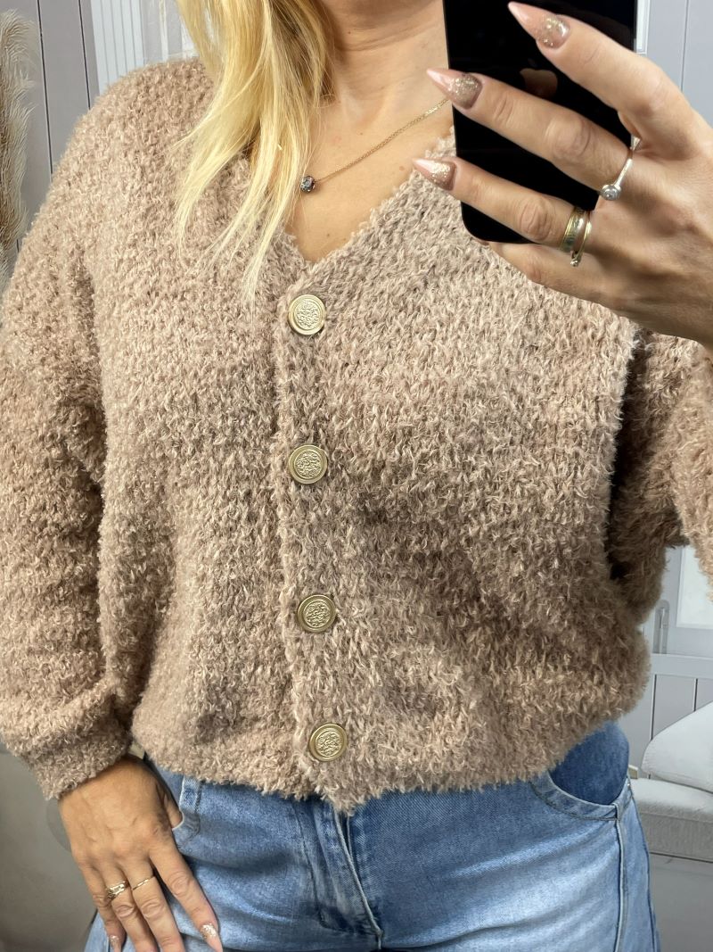 Sweter Zapinany z Moherem -Ciemny Beż Sweter Zapinany z Moherem -Ciemny Beż