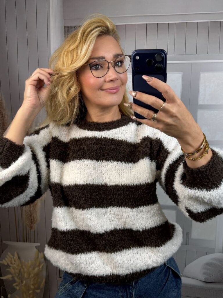 Sweter w Pasy - Czekolada