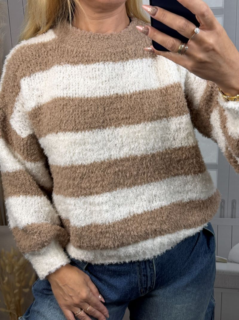 Sweter w Pasy - Beż Sweter w Pasy - Beż