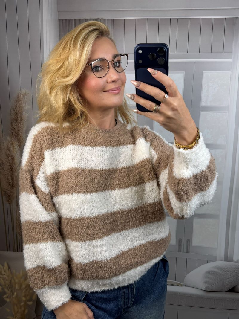 Sweter w Pasy - Beż Sweter w Pasy - Beż